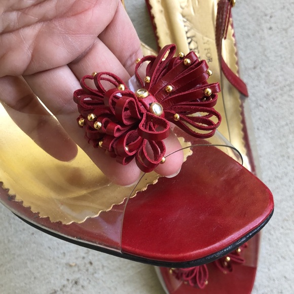 BOB BAKER Clear & Red Bow Front Peep Toe Sling Back Wedge Sandals - Picture 9 of 14